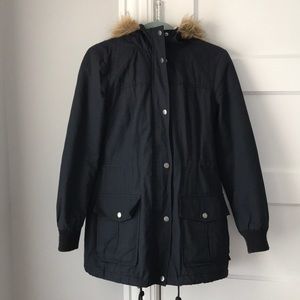 Winter coat with fur framed hood